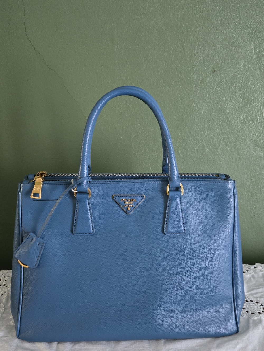 Prada Blue Leather Tote Bag